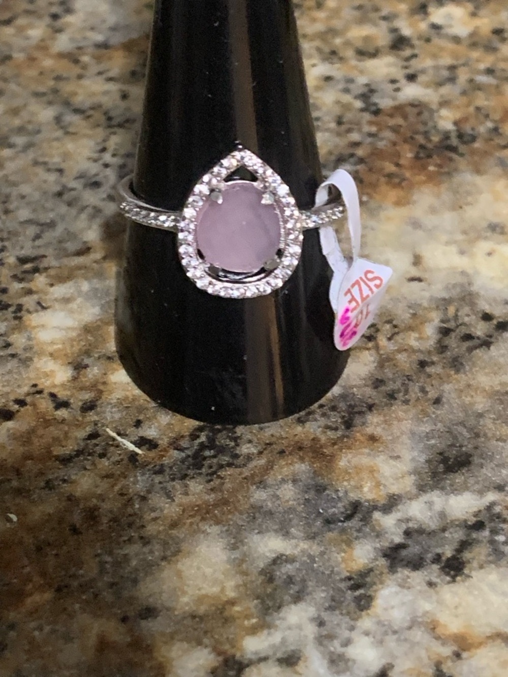 Bomb Party Teardrop Pink Stone Halo Ring - Silver